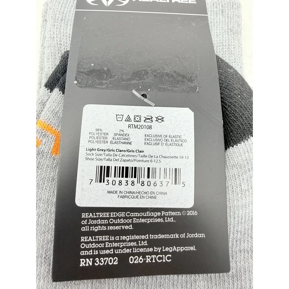 Realtree Mens Sock Size 10-13 Eat Fast Food Deer Hunting Crew Socks in Gray 2392